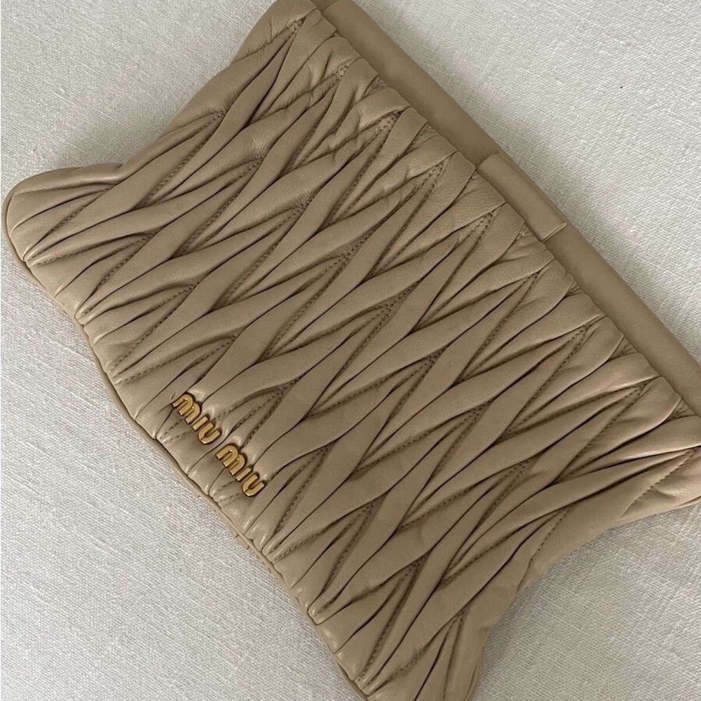 Miu Miu Beige Quilted Clutch Bag
